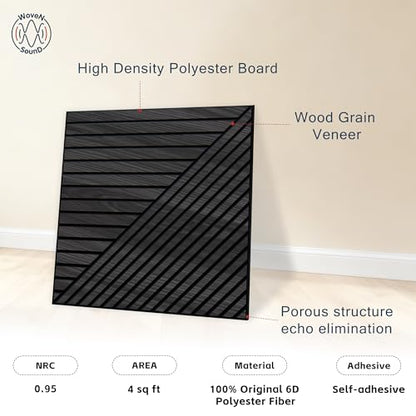 WoveN SounD Acoustic Wall Panels, Black Oak, 8 Pack, 23.6x23.6 in - color: Black Oak, size: Linear Array Prismatic Shadows