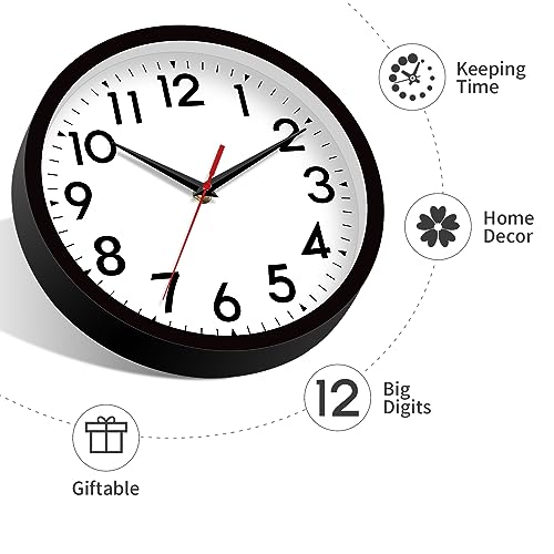 DAXSMY 12 Inch Wall Clock, Battery Operated Silent Non Ticking - color: A-black, size: 12"