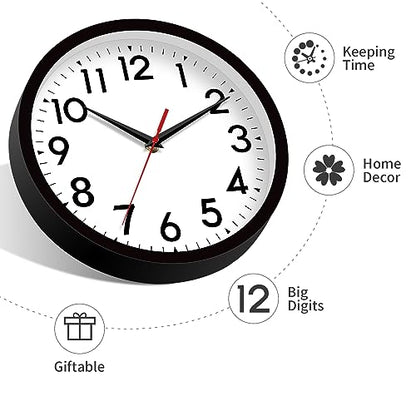 DAXSMY 12 Inch Wall Clock, Battery Operated Silent Non Ticking - color: A-black, size: 12"