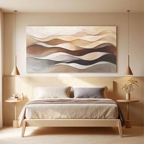 Large Brown White Wavy Stripes Abstract Wall Art For Living Room 29"×58" - color: LAI-11A, size: 58"L x 29"W
