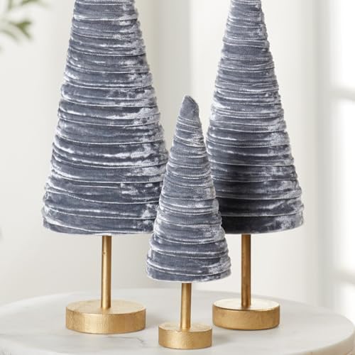 Silver Velvet Pedestals Set of 3, Elegant Mantle Decor, Platinum Home Accent, Handcrafted Farmhouse, Valentine Tabletop Tree, Elegant Entryway (Silver) - color: Silver