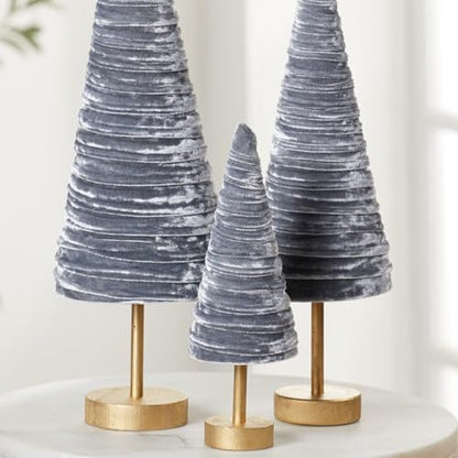 Silver Velvet Pedestals Set of 3, Elegant Mantle Decor, Platinum Home Accent, Handcrafted Farmhouse, Valentine Tabletop Tree, Elegant Entryway (Silver) - color: Silver