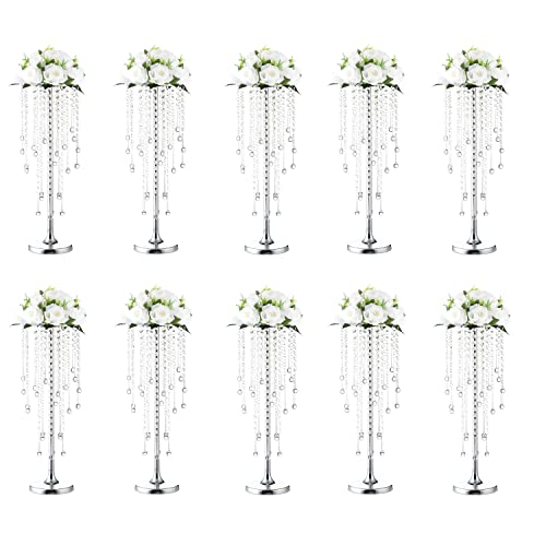 10pcs Crystal Centerpieces for Tables 21.65in Silver Flower Stand - color: Silver, size: 10×S