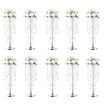 10pcs Crystal Centerpieces for Tables 21.65in Silver Flower Stand - color: Silver, size: 10×S