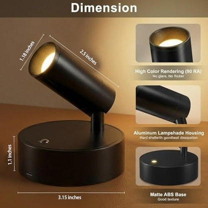 Magnetic Rechargeable Picture Light 2 Pack, Wireless Art Spotlight with Remote & Touch Control, 3 Color Temps Dimmable Wall Light, 2000mAh Battery Accent Lighting for Painting, Gallery, Display - color: Black