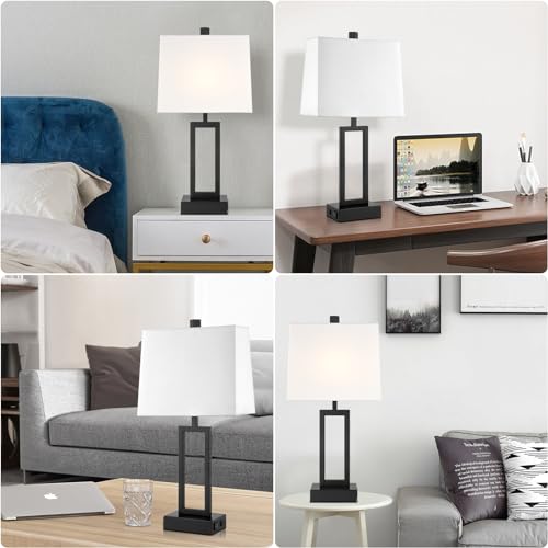 23.5" Touch Control Table Lamps Set of 2, Bedside Lamp with 2 USB Ports & AC Outlet, 3-Way Dimmable Nightstand Lamp with White Linen Shade for Living Room Bedroom End Table Office(2 LED Bulb Included) - color: White - 23.5"H