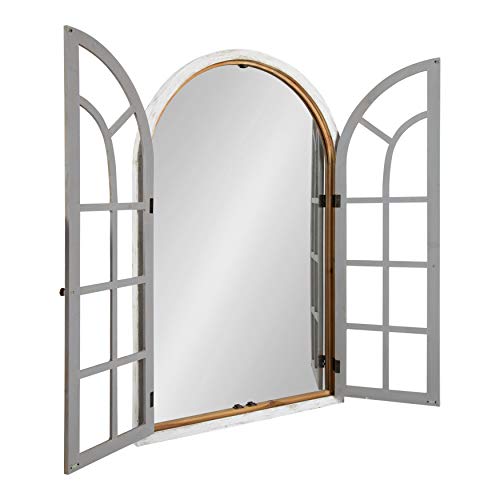 Kate and Laurel Boldmere Large Traditional Wood Windowpane Arch Mirror, 28x44, Gray and White - color: White/Gray, size: 44"L x 28"W
