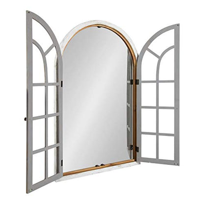 Kate and Laurel Boldmere Large Traditional Wood Windowpane Arch Mirror, 28x44, Gray and White - color: White/Gray, size: 44"L x 28"W