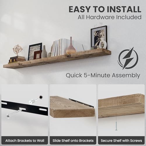 72 inch Floating Shelves for Wall, 8" Deep Rustic Reclaimed Barnwood Shelves, Floating Shelf Wall Hanging Shelves with Invisible Heavy-Duty Metal Bracket | Wall Mounted | Farmhouse Style, 1PC,Natural - color: Distressed Natural, size: 72inches-1P