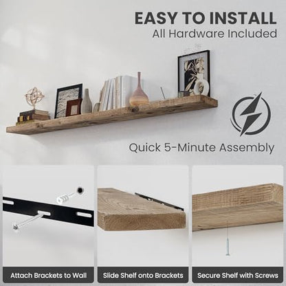 72 inch Floating Shelves for Wall, 8" Deep Rustic Reclaimed Barnwood Shelves, Floating Shelf Wall Hanging Shelves with Invisible Heavy-Duty Metal Bracket | Wall Mounted | Farmhouse Style, 1PC,Natural - color: Distressed Natural, size: 72inches-1P