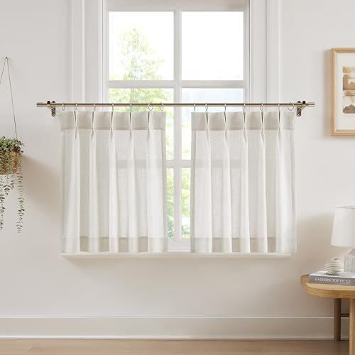 Vision Home Natural Linen Pinch Pleated Tier Curtains 30 inch - color: Natural/Pinch, size: 25"W x 30"L (Pack of 2)