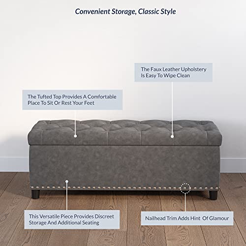 BELLEZE Storage Ottoman, Tufted Ottoman with Close Hinge, Foot Rest for Living Room (Rustic Gray, 47 inch) - color: Rustic Gray