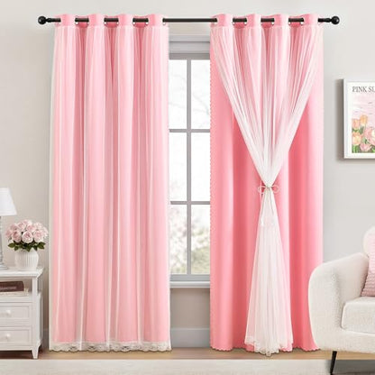 XiDi Pink Blackout Curtains for Girls Nursery Kids Bedroom 34Wx63L 2 Panels - color: Blackout-pink, size: 34"W x 63"L (Pack of 2)
