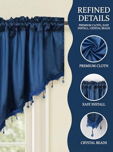 Molaxhome Swag Curtain Scalloped Curtain Valance Drape Sheer Lace Panel 1pc - color: Cloth Navy