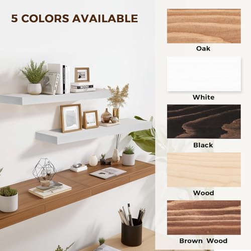 Solid Wood Floating Shelves, 36 Inch Wall Shelves, Set of 2, White - color: White, size: 36x8x1.6