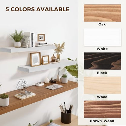 Solid Wood Floating Shelves, 36 Inch Wall Shelves, Set of 2, White - color: White, size: 36x8x1.6