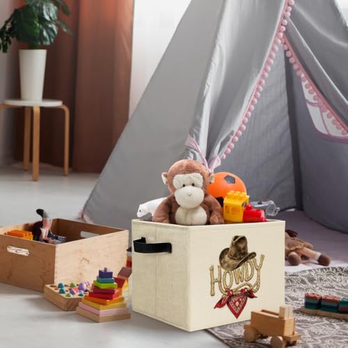 Howdy Cowboy Western Storage Bins Box with Handles, Retro Country Cowboy Southwestern Collapsible Basket Hamper Clothes Toys Organizer for Bedroom Bathroom Home - color: Howdy Cowboy