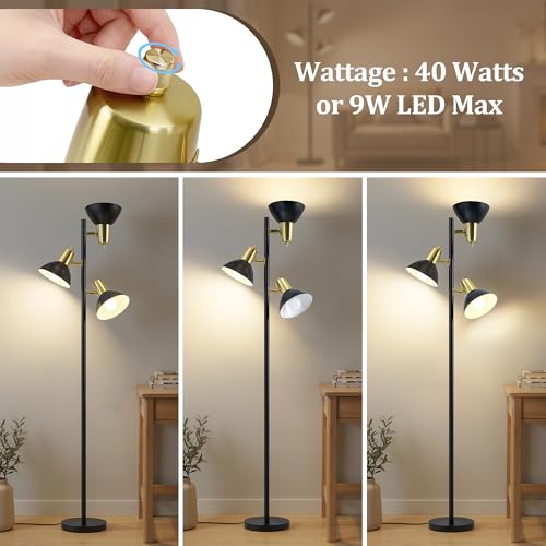 3 Light Floor Lamps for Living Room, 67" Tall Metal Modern Tree Floor Lamp - color: Black and Gold
