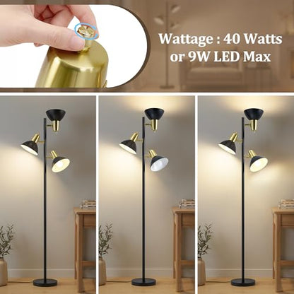 3 Light Floor Lamps for Living Room, 67" Tall Metal Modern Tree Floor Lamp - color: Black and Gold