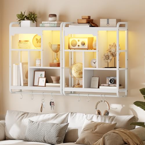 HOOBRO Gaming Floating Shelves for Wall, 26.4" LED wall Shelf Display Rack - color: White