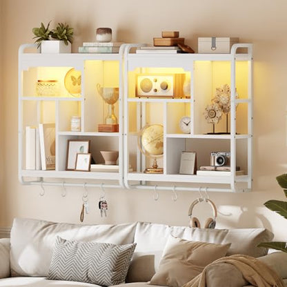 HOOBRO Gaming Floating Shelves for Wall, 26.4" LED wall Shelf Display Rack - color: White