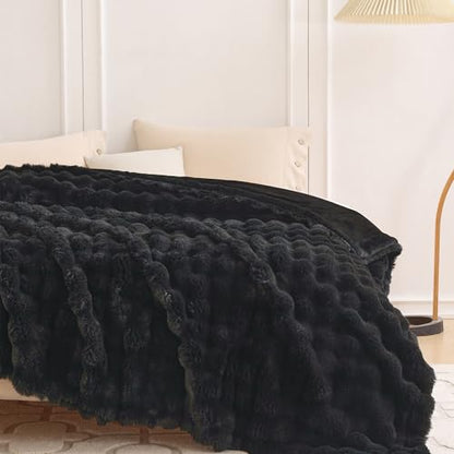 COOVA Soft Bubble Faux Fur Throw Blanket, 60"x80", Black - color: Black, size: 60“x80”