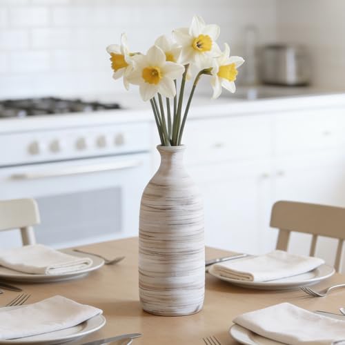 ALMA 10" Small White Ceramic Vase, Boho Flower Vases for Pampas Grass - color: Narrow Neck-white-10"