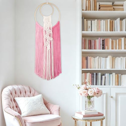 LB Pink Macrame Wall Hanging for Bedroom Headboard,10X30 Inch - color: Pink