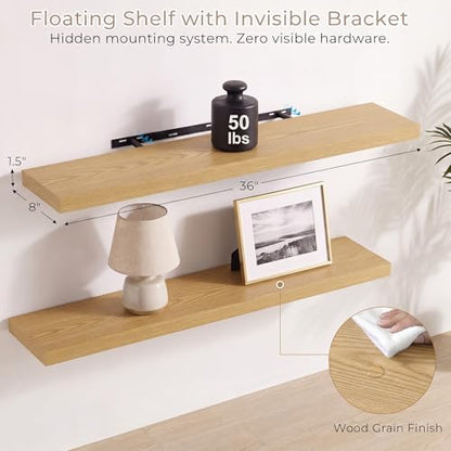 Vivelove Oak Floating Shelves 36 x 8 Inch, 8 Inch Deep Shelf, Set of 2 - color: Oak, size: 36"Wx8"Dx1.4"H