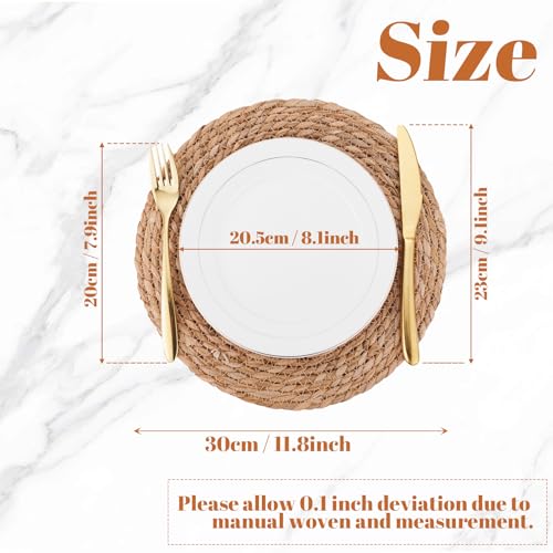 Round Woven Placemats Set of 6, 12 Inch Boho Farmhouse Rattan Placemats Rustic Braided Wicker Table Place Mats Chargers for Dinner Plates - size: 12 Inch Set of 6