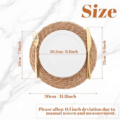 Round Woven Placemats Set of 6, 12 Inch Boho Farmhouse Rattan Placemats Rustic Braided Wicker Table Place Mats Chargers for Dinner Plates - size: 12 Inch Set of 6