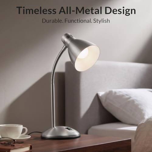 LEPOWER Metal Desk Lamp, Adjustable GooseNeck Reading Light for Bedroom - color: Silver
