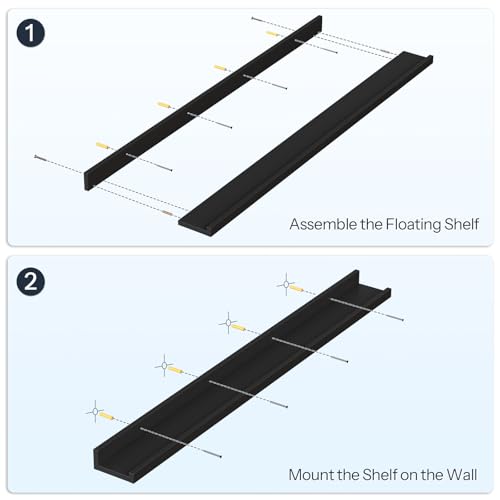 HOOBRO Floating Shelves, Wall Shelf Set of 3, 47.2 Inches Hanging Shelf - color: Black, size: 47.2 Inches