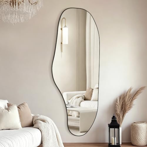 65.7"x24" Irregular Full Length Mirror, Abstract Wall Mirror - color: Black Frameless