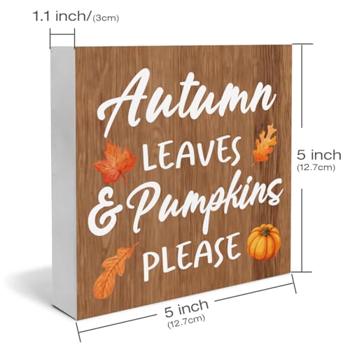Fall Decor Pumpkins Maple Leaf Wooden Box Sign Farmhouse Fall Decorations Rustic Home Desk Shelf Tabletop Decor 5 x 5 Inches - color: Multicolor Autumn