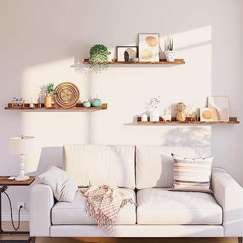 HOOBRO Floating Shelves, Wall Shelf Set of 3, 47.2 Inches Hanging Shelf - color: Rustic Brown, size: 47.2 Inches