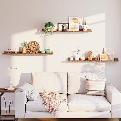HOOBRO Floating Shelves, Wall Shelf Set of 3, 47.2 Inches Hanging Shelf - color: Rustic Brown, size: 47.2 Inches