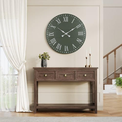 Large Wall Clock with Roman Numeral, 24” Shiplap Farmhouse Clock - color: Green, size: 24 Inch