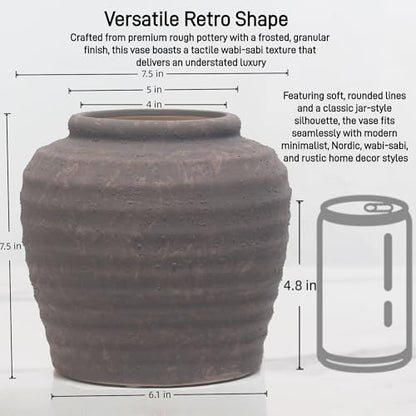 Lvases Rough Textured Brown Wabi Sabi Rustic Handmade Ceramic Decor Vase - color: Brown