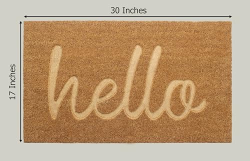 Coir Doormat - 17x30 inch Deep Groove Dirt Trapping Hello Design - color: Hello - Impression, size: 1'5" x 2'6" (Rectangular)