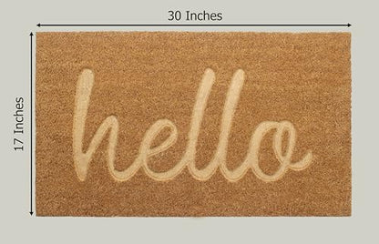Coir Doormat - 17x30 inch Deep Groove Dirt Trapping Hello Design - color: Hello - Impression, size: 1'5" x 2'6" (Rectangular)