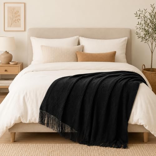 BATTILO HOME Black Throw Blanket for Couch, 50"x60" - color: Black, size: 50 x 60 in.