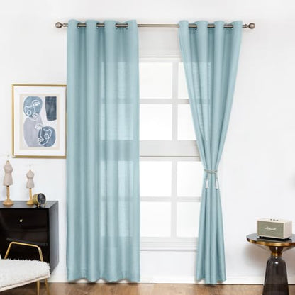 Melodieux Blue Semi Sheer Curtains 63 Inch Length for Small Windows Living Room Bedroom Linen Look Rustic Grommet Voile Drapes, 42 x 63 Inch (2 Panels) - color: Blue, size: 42"W x 63"L (Pack of 2)