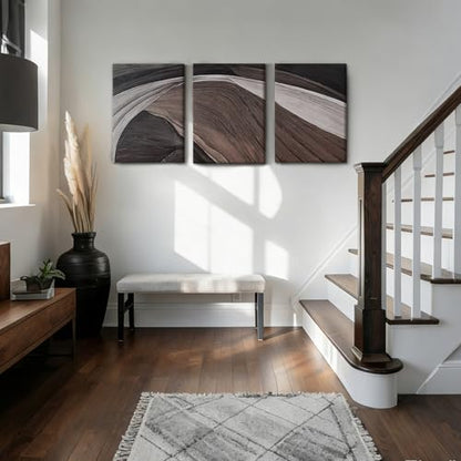 LYYGLYY 3Pcs Framed Brown and Black Canvas Wall Art 12x16 Inches - color: Flow Curve, size: 12x16 Inches