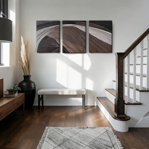 LYYGLYY 3Pcs Framed Brown and Black Canvas Wall Art 12x16 Inches - color: Flow Curve, size: 12x16 Inches