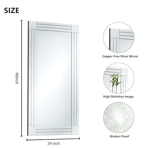 47" x 24" Decorative Wall Mirror, Large Silver Rectangle Bathroom Mirror - color: Silver5, size: 24"L x 47"W