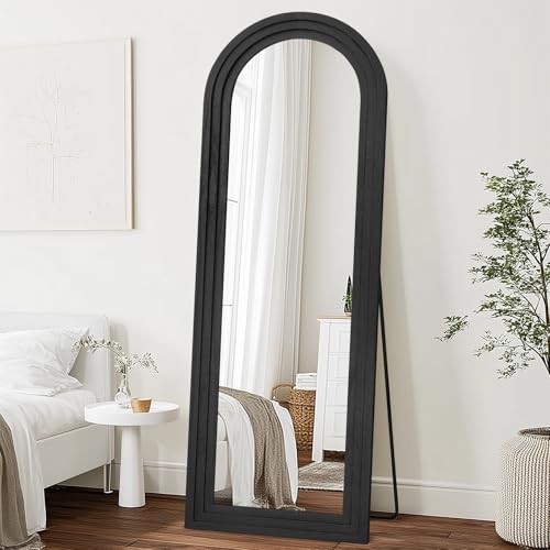 65x22 Arched Full Length Mirror, Solid Wood 3 Layer Frame, Black - color: Black-3 Layer-ar Frame, size: 65"L x 22"W