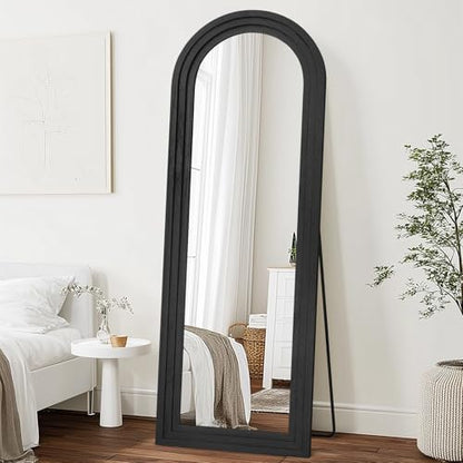 65x22 Arched Full Length Mirror, Solid Wood 3 Layer Frame, Black - color: Black-3 Layer-ar Frame, size: 65"L x 22"W