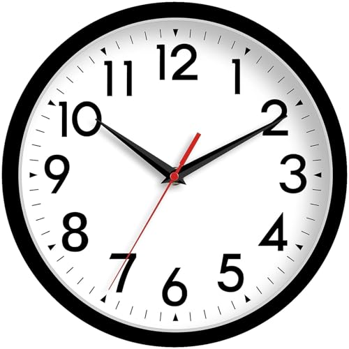 DAXSMY 10 Inch Wall Clock, Battery Operated Silent Non Ticking - color: A-black, size: 10"