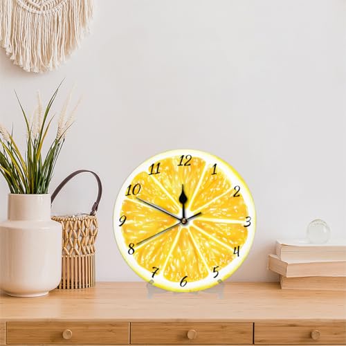 Yellow Lemon Wall Clock Battery Operated 10 in Round Wall Clocks Slilent Non Ticking Quartz Analog Clock for Bedroom Kids Living Room Classroom Decor - color: Yellow Lemon